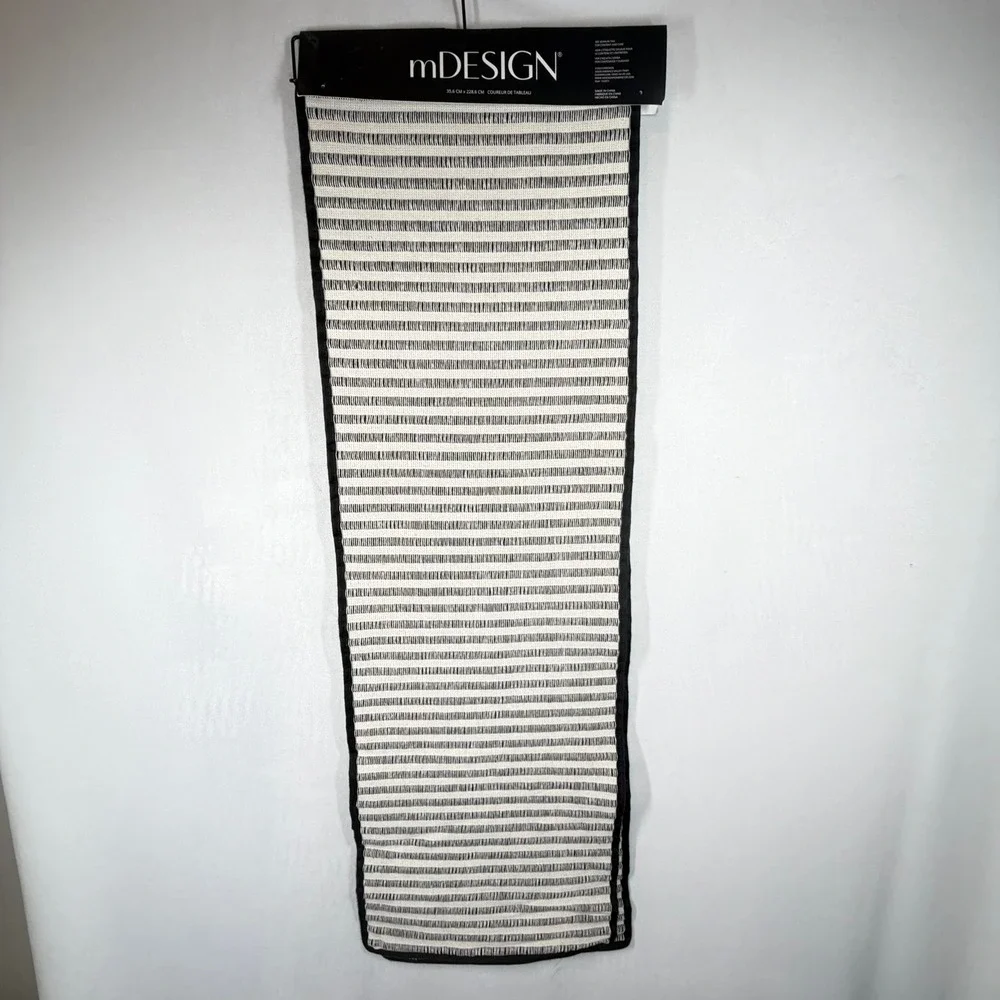 mDesign Stacy Stripe Woven Table Runner 14x90 Natural Jet Black Modern Decor